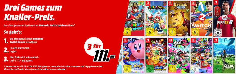 Nintendo Switch Games im 3er Pack für 111 € bei Media Markt
