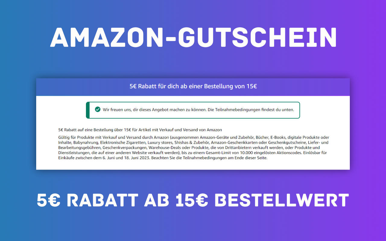 Amazon: 5€ Gutschein bei Einkauf ab 15€ - Juni 2023 🛍️