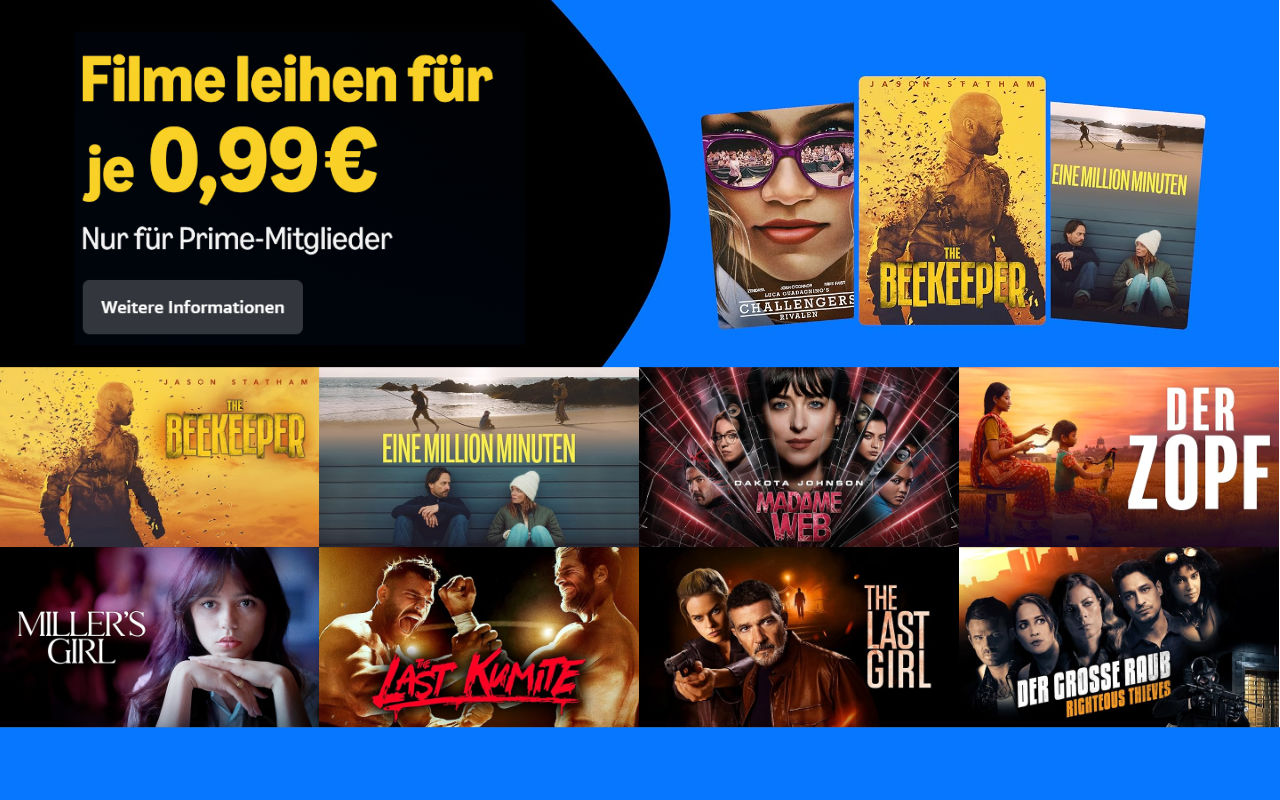 Prime Deals: Rund 40 Filme für je 99 Cent leihen im August 2024